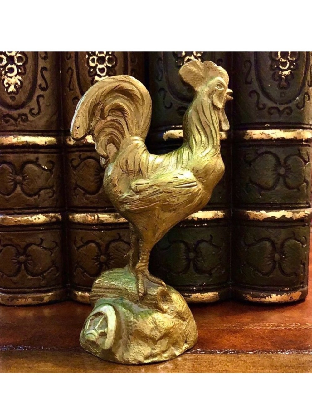 Antique Handcrafted Solid Brass Sculpture Rooster Figurine 5.5"H Collectible